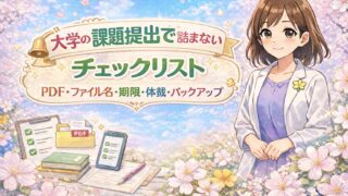 大学の課題提出で詰まないためにPDFとファイル名と期限と体裁とバックアップをまとめたアイキャッチ