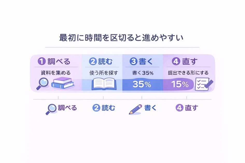 倧åŠã¬ããŒãã®æéé
åã調ã¹ãèªãæžãçŽãã®4åºåã§ç€ºããå³