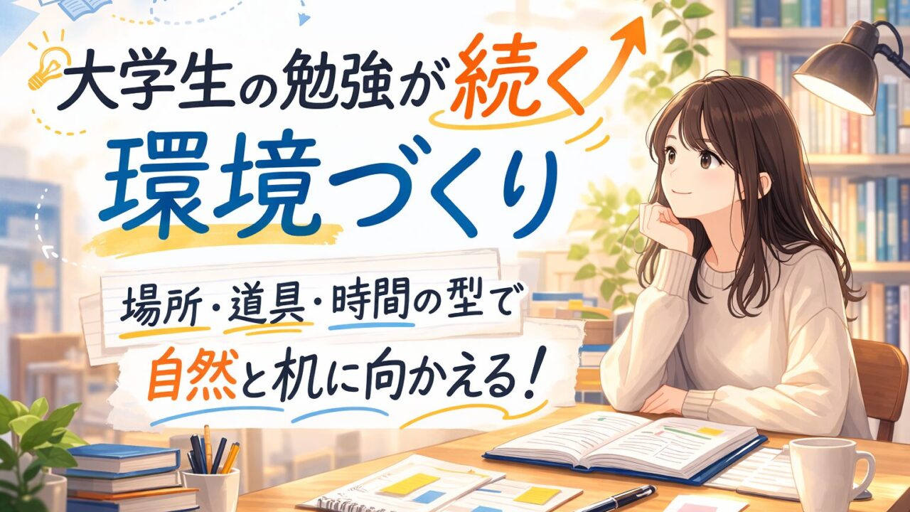 大学生の勉強が続く環境づくりのポイントを示すアイキャッチ