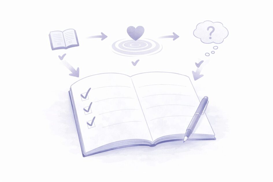 『こころ』の感想文のために気になった場面感じたこと読後に残った問いの三つをメモする方法を示した図