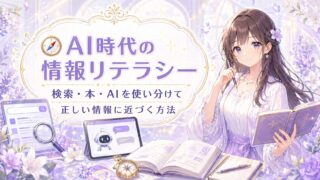 AI時代の情報リテラシーとして検索・本・AIを使い分けて正しい情報に近づく方法を示すアイキャッチ