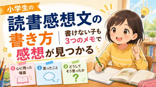 小学生の読書感想文の書き方を3つのメモで整理するアイキャッチ画像