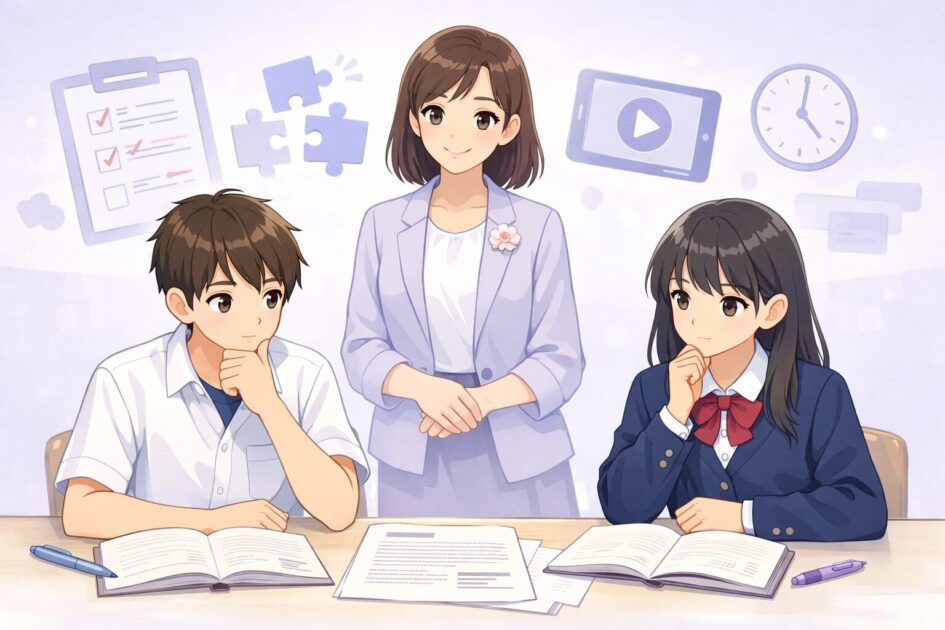 高校生が英語長文の苦手を整理しながらZ会とスタディサプリの違いを考えている記事導入用の挿絵