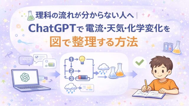 ChatGPTを使って理科の流れを図で整理しながら電流・天気・化学変化を理解する学び方を表したアイキャッチ画像
