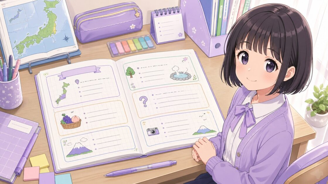 都道府県を場所と名産と特徴で整理した自主学習ミニノートの見本