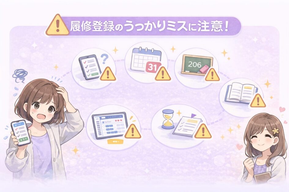 大学の履修登録で確定忘れや抽選確認忘れや締切勘違いなどのうっかりを防ぐための図