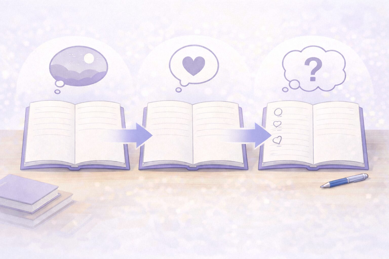 『山月記』の感想文で使う3つのメモとして、気になった場面、感じたこと、残った問いを順番に整理した図