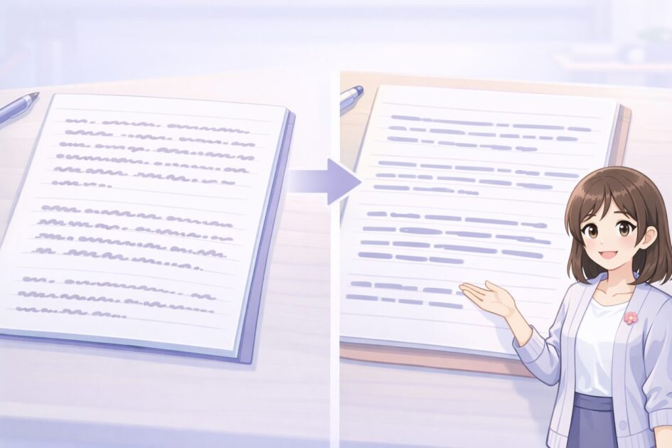 推敲しなかった文章と推敲した文章を見比べて、違いが分かるようにした比較図