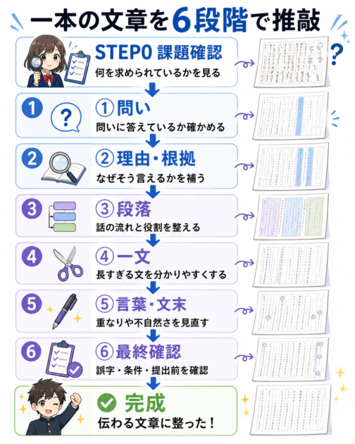 一つの文章を課題確認から最終確認まで6段階で推敲する手順