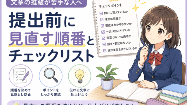文章の推敲が苦手な人向けに提出前の見直す順番とチェックリストを紹介する記事のアイキャッチ
