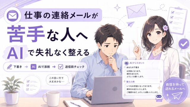 仕事の連絡メールをAIで失礼なく整える方法を示すアイキャッチ