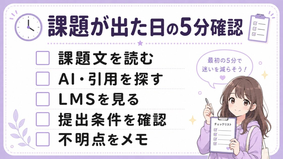 大学レポートの課題が出た日にAI利用可否や提出条件を5分で確認するスクショ保存用ミニシート