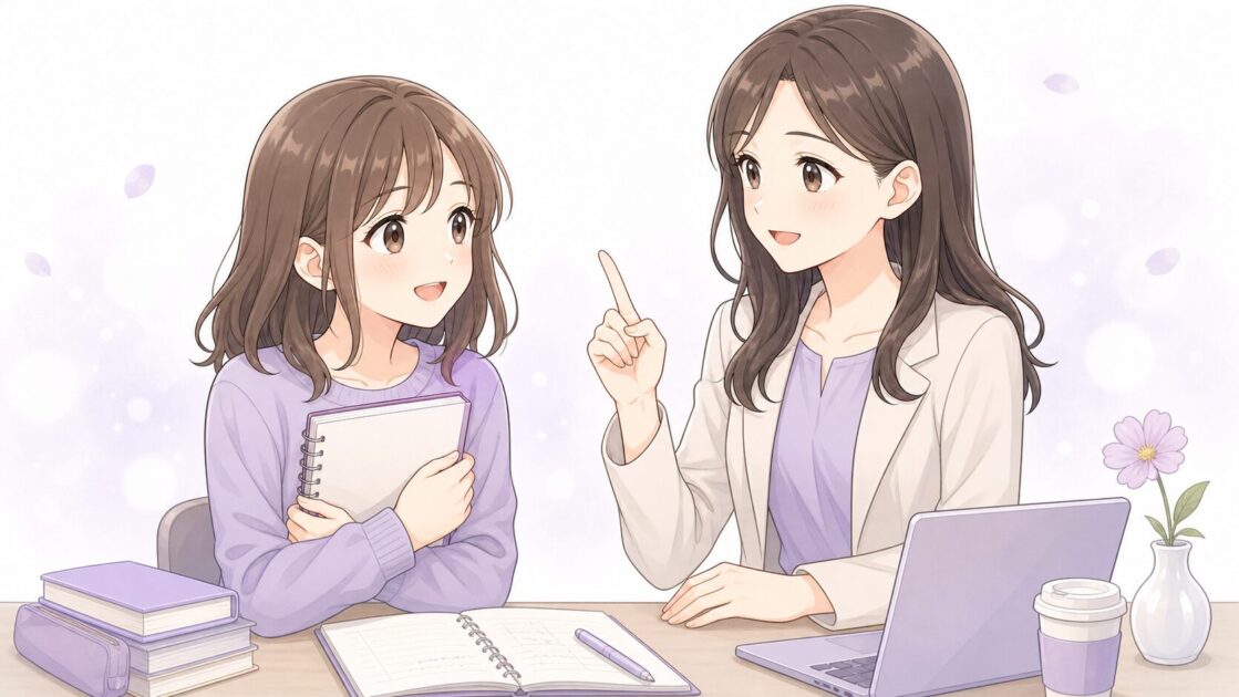 大学の授業ノートは完璧でなくても大丈夫だとやさしく伝える場面の挿絵