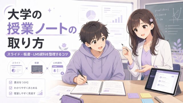 大学の授業ノートの取り方をスライド・板書・LMS資料の整理とあわせて学ぶアイキャッチ