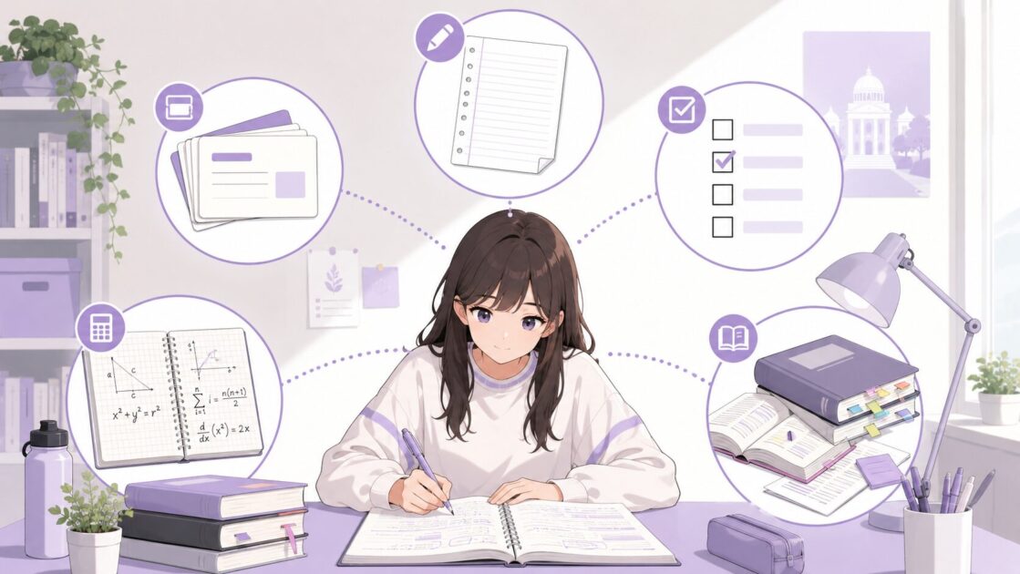 語句説明・論述式・選択式・計算問題・持ち込み可試験ごとに見直す資料を整理した図
