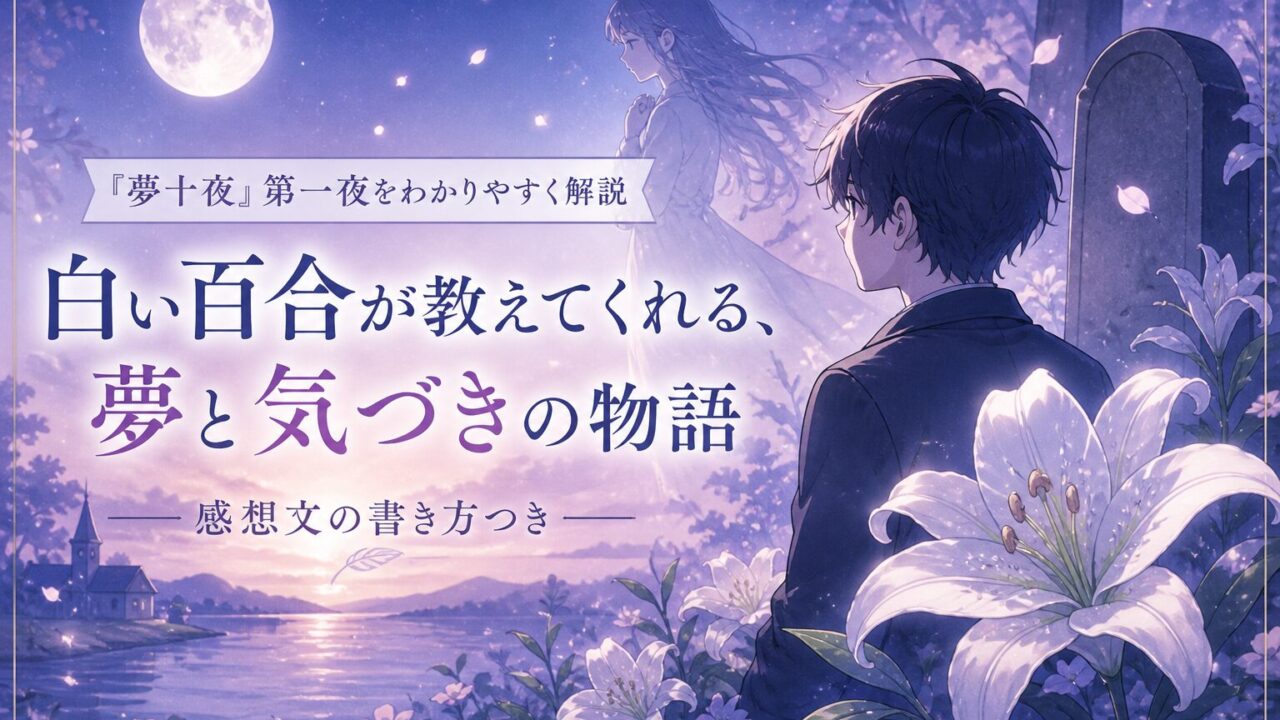 夢十夜第一夜の感想文で白い百合と百年はもう来ていたの意味を考える記事のアイキャッチ