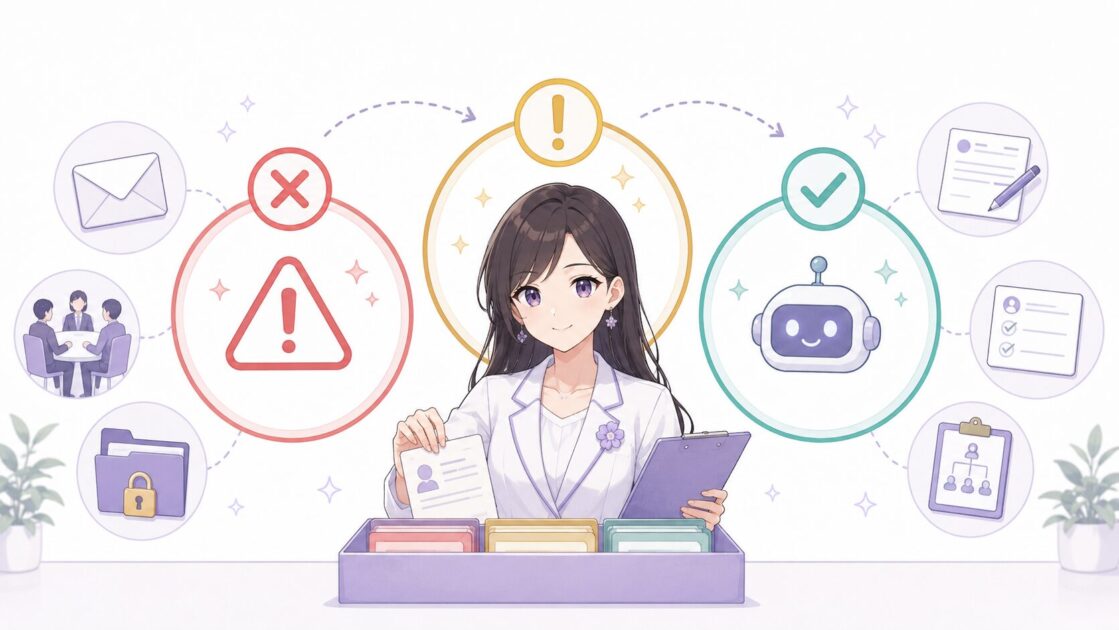 仕事でAIに入力する情報を赤信号・黄信号・青信号で分類した判断図