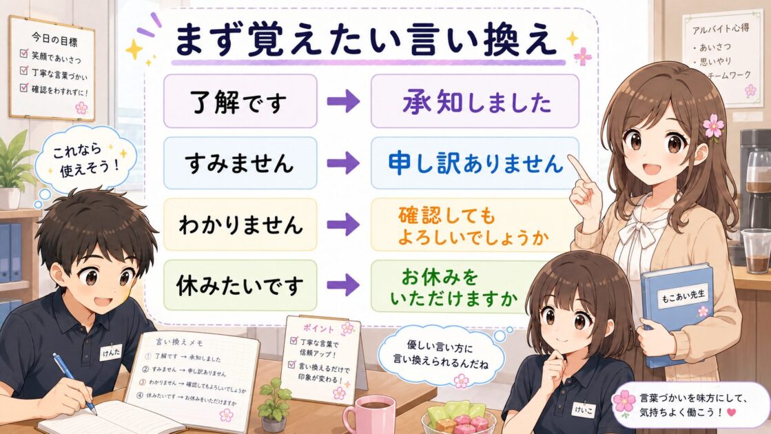 了解ですを承知しましたに直すなどバイト先で使いやすい敬語の基本言い換え表