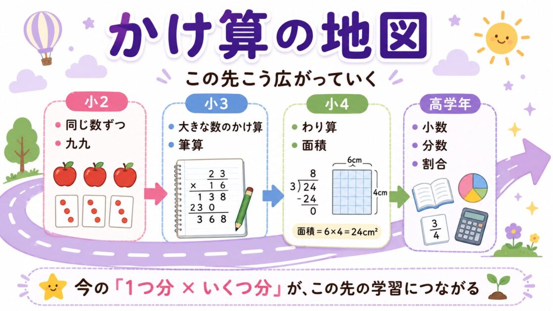 小学生のかけ算が学年ごとにどう広がるかを示した見通し図