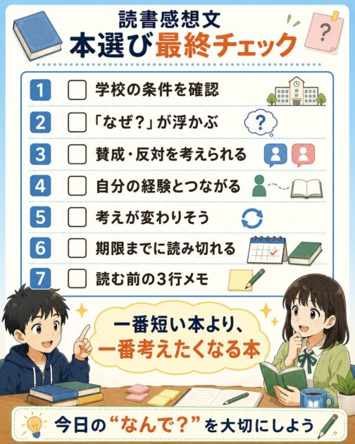 中学生の読書感想文で本を選ぶための7項目の最終チェックリスト