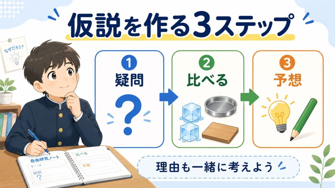 自由研究の仮説を疑問・比べる・予想の3ステップで作る図
