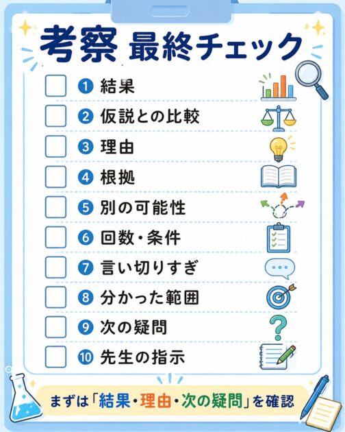 中学生が自由研究の考察を提出する前に確認するチェックリスト