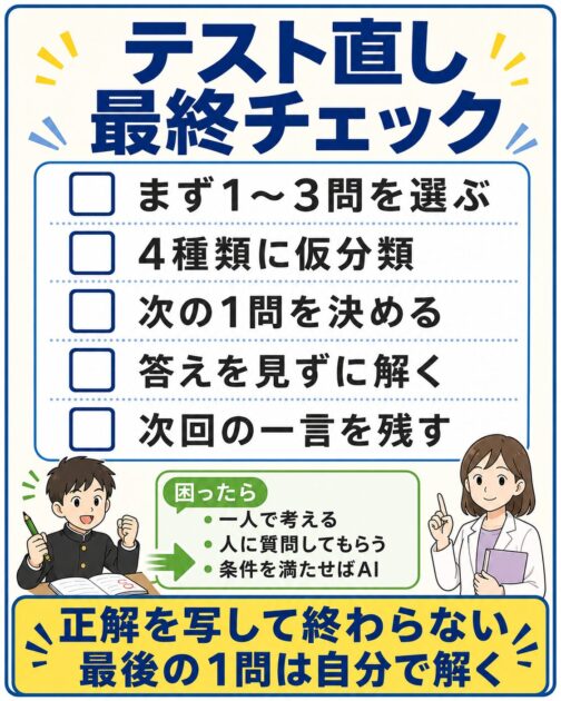 中学生がテスト直しを次の1問へつなげるための最終チェックリスト