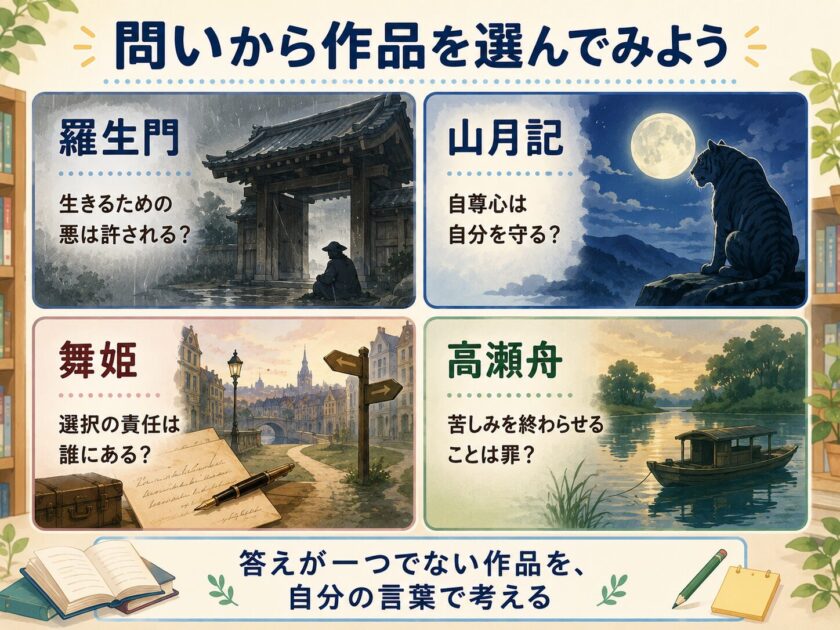 羅生門・山月記・舞姫・高瀬舟を考えたい問いから選ぶ作品案内