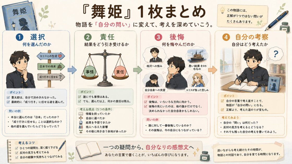 舞姫を選択、責任、後悔、自分の考察の順に整理した1枚まとめ