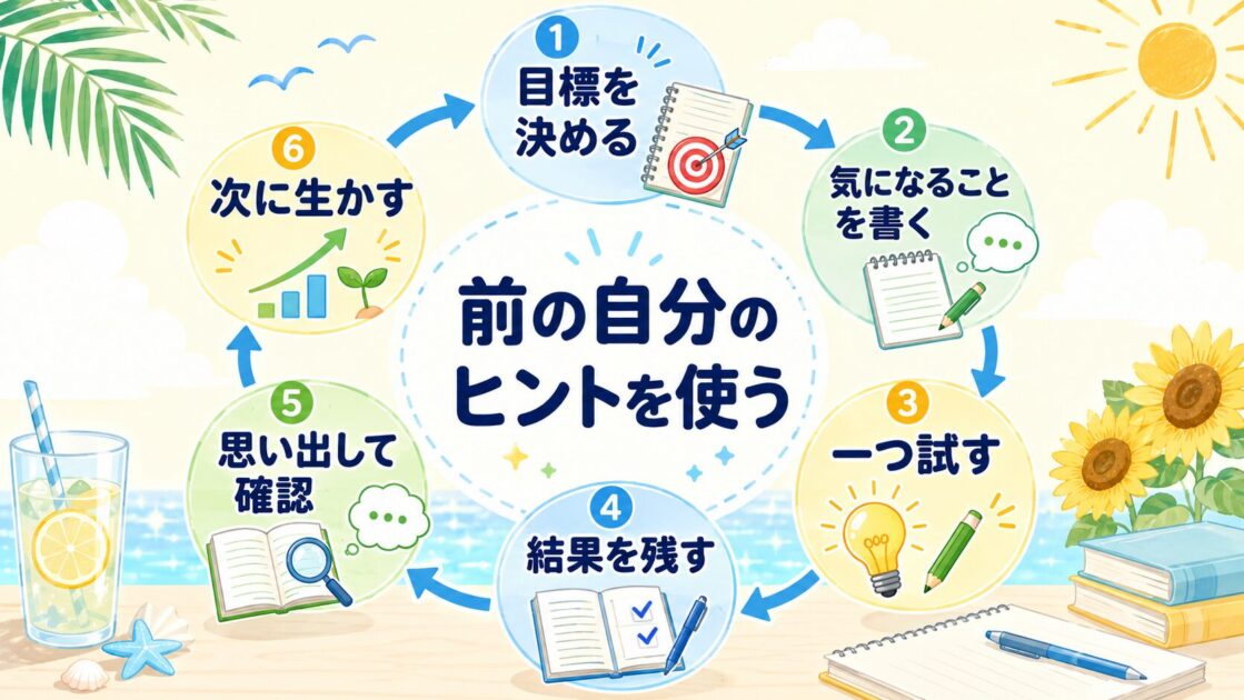 逆算ノートで目標を決め、気になることを書き、一つ試し、結果を残して次に生かす循環