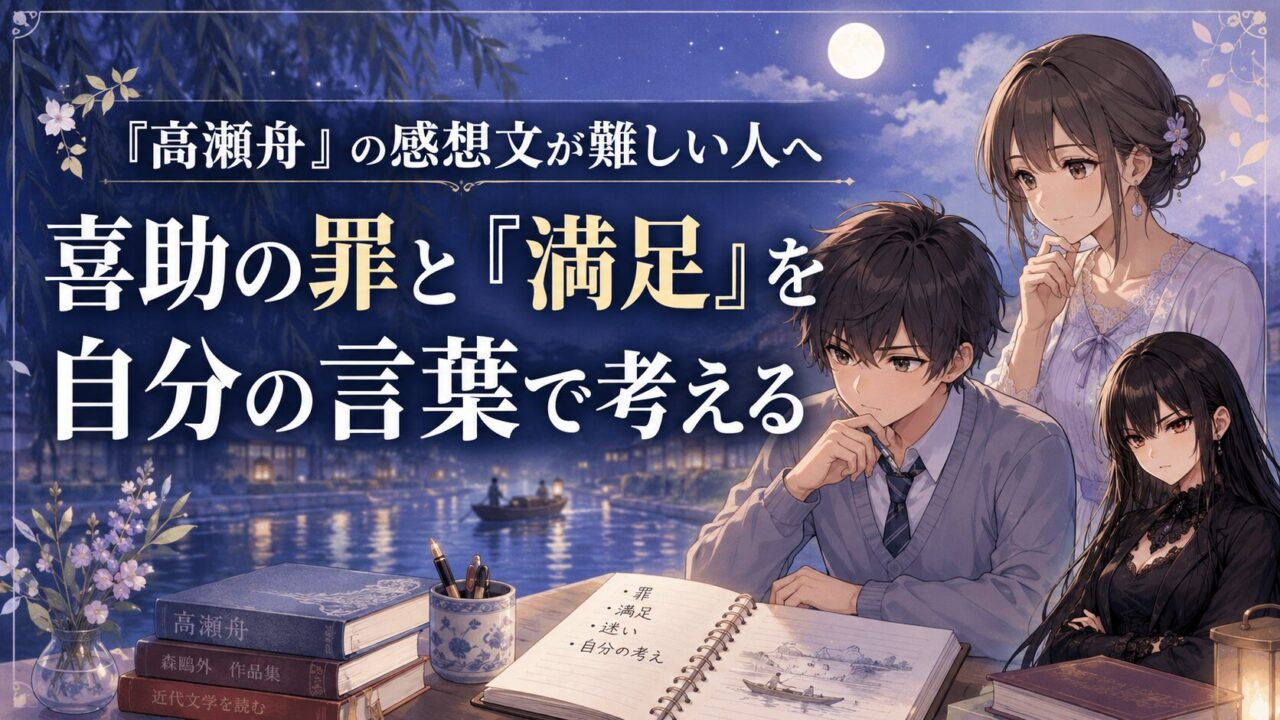 『高瀬舟』の感想文について、喜助の罪と満足を自分の言葉で考えるためのアイキャッチ画像