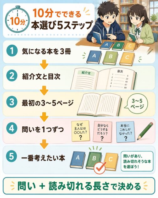 読書感想文の候補3冊から1冊を選ぶ10分本選び5ステップ