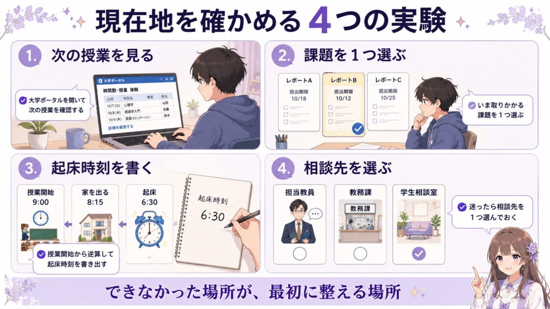 次の授業・課題・起床時刻・相談先を確認する4つの小さな実験