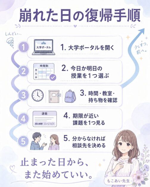 大学ポータルから相談先確認までの崩れた日の5ステップ復帰手順