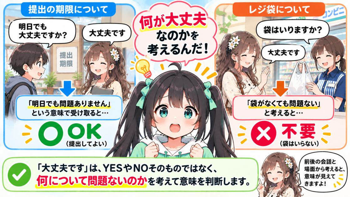 「何が大丈夫なのか」で意味が変わることを示す図解