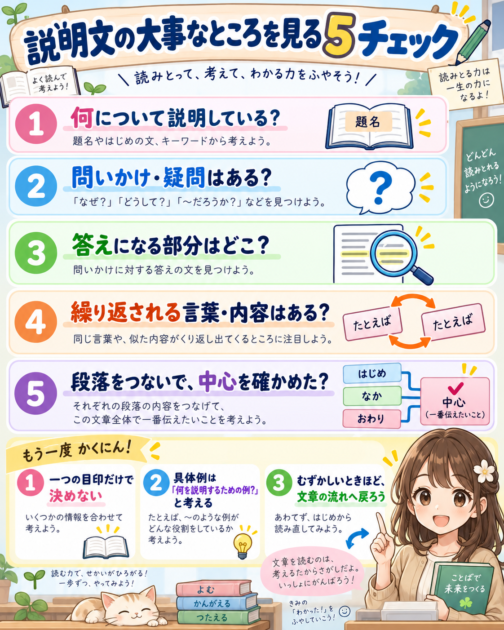 説明文の中心を考えるときに確認する5項目をまとめた保存用チェックリスト