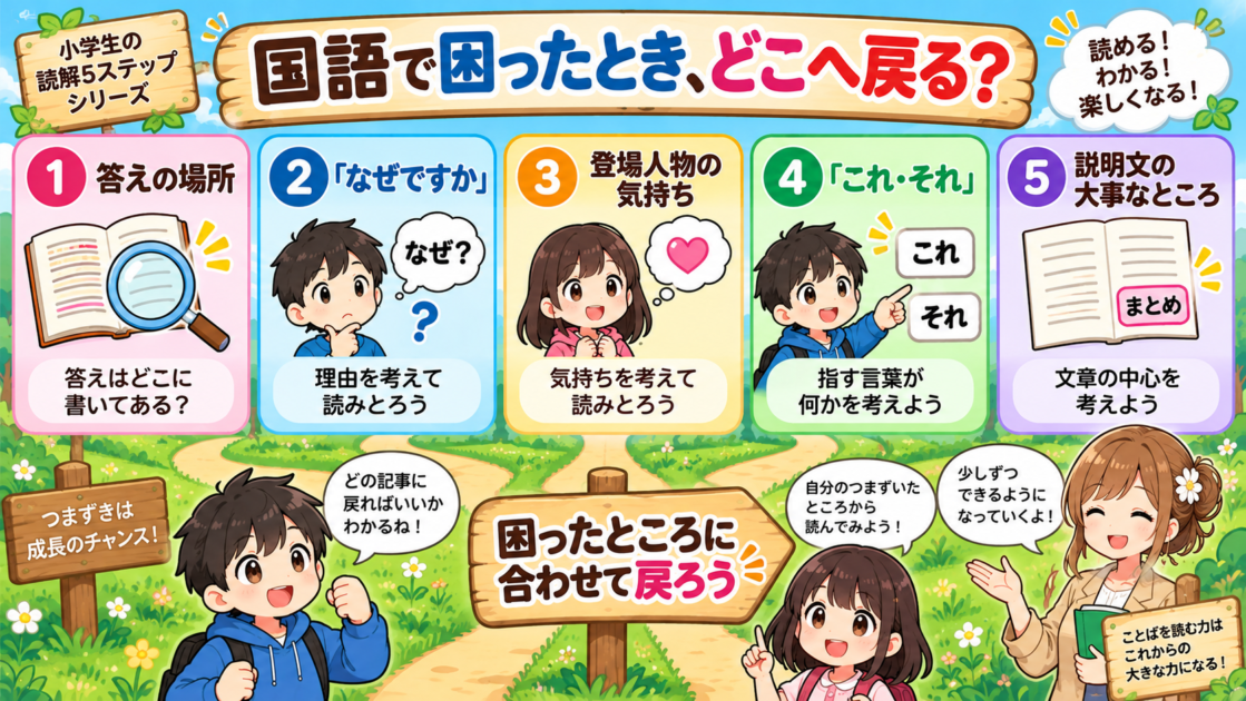 小学生国語の読解5ステップシリーズ全5記事を困りごと別にまとめたロードマップ