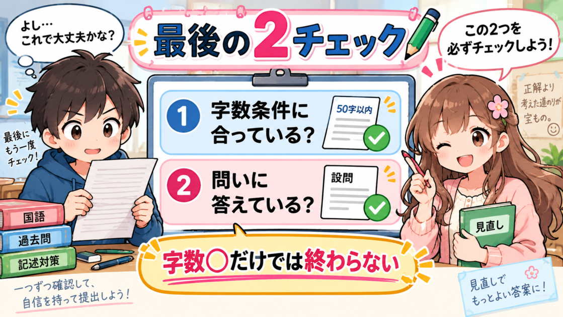 答案が字数条件に合っているか、設問に答えているかを最後に確認する図