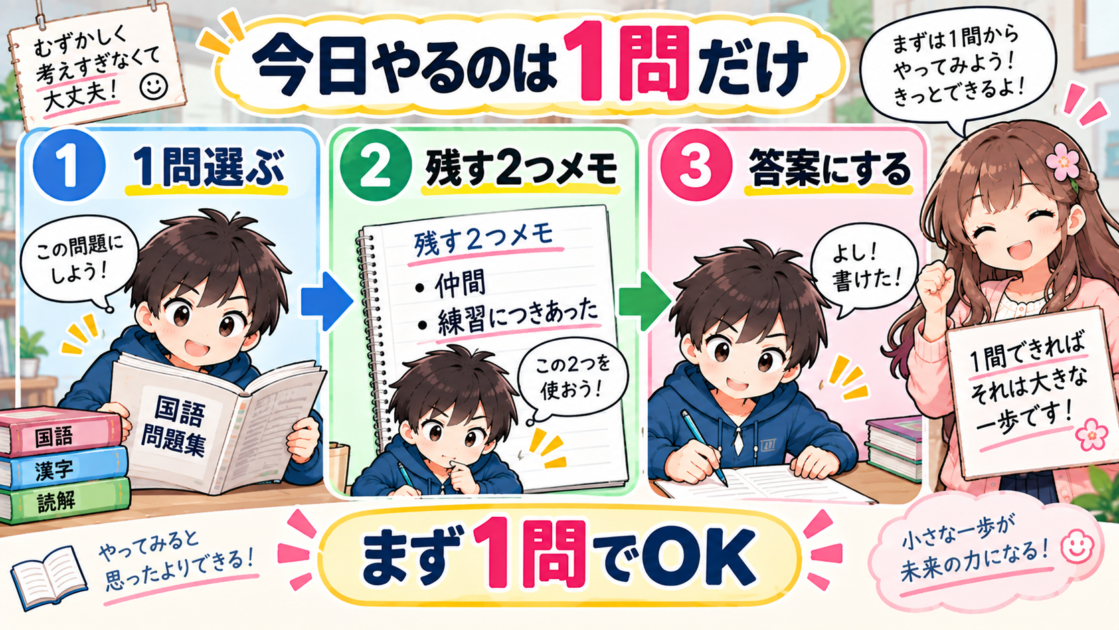 字数制限問題で、1問選んで残す内容を決めてから答案を書く最小行動の図