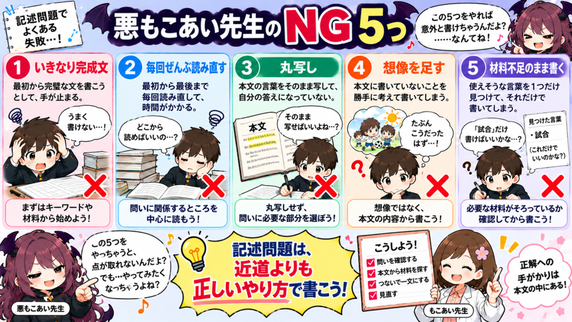 悪もこあい先生が示す記述問題でやりがちな5つの失敗