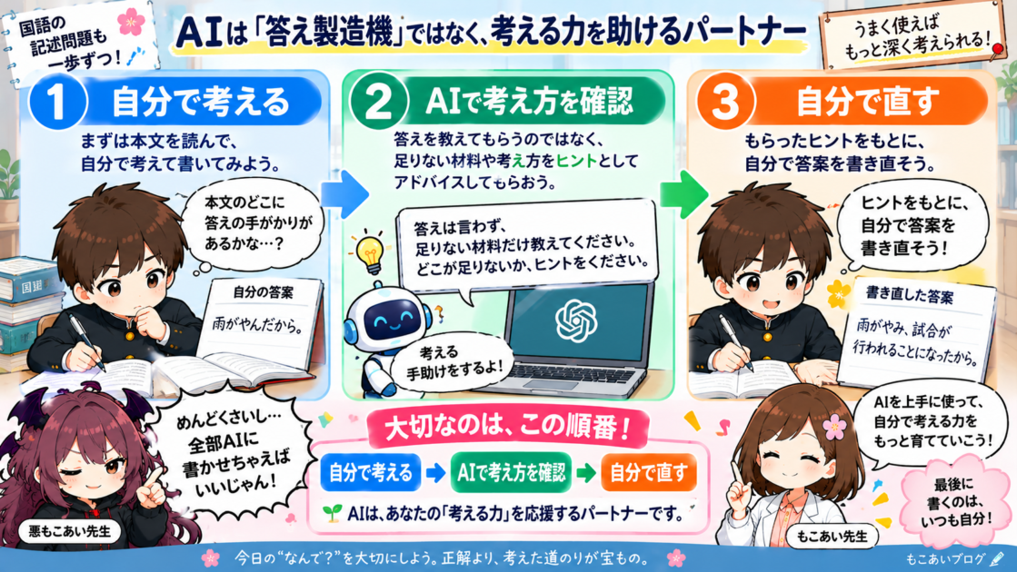 自分で考え、AIで確認し、最後に自分で答案を直す学習の流れ