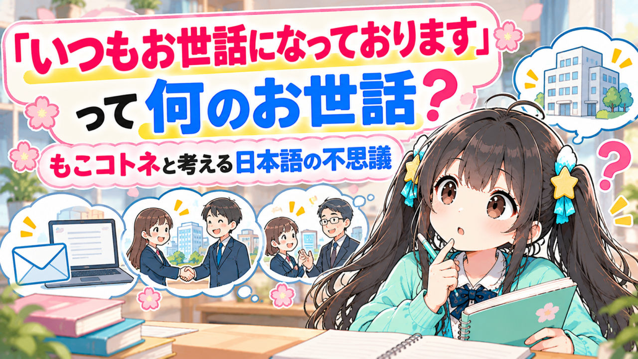 「いつもお世話になっております」は何のお世話なのかを、もこコトネと考える日本語の不思議の記事アイキャッチ