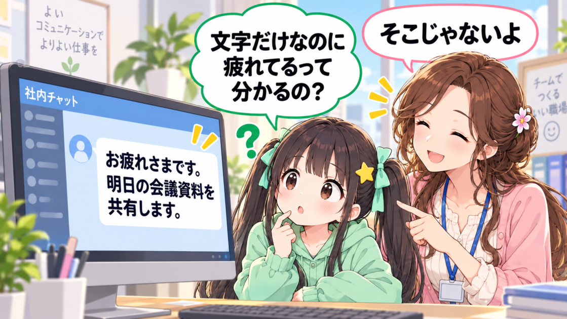 社内チャットの冒頭に「お疲れさまです」と書かれていることを不思議に思うもこコトネ