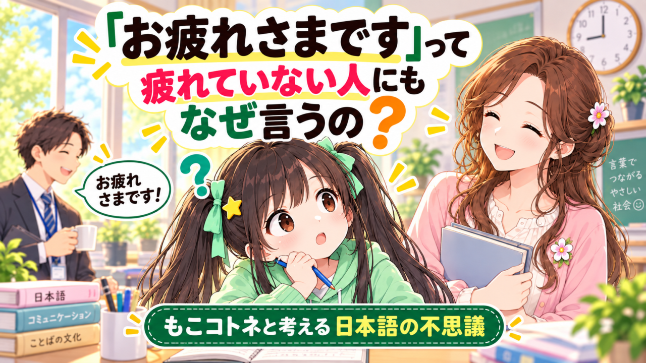「お疲れさまです」を疲れていない人にも使う理由を考えるもこコトネのアイキャッチ画像