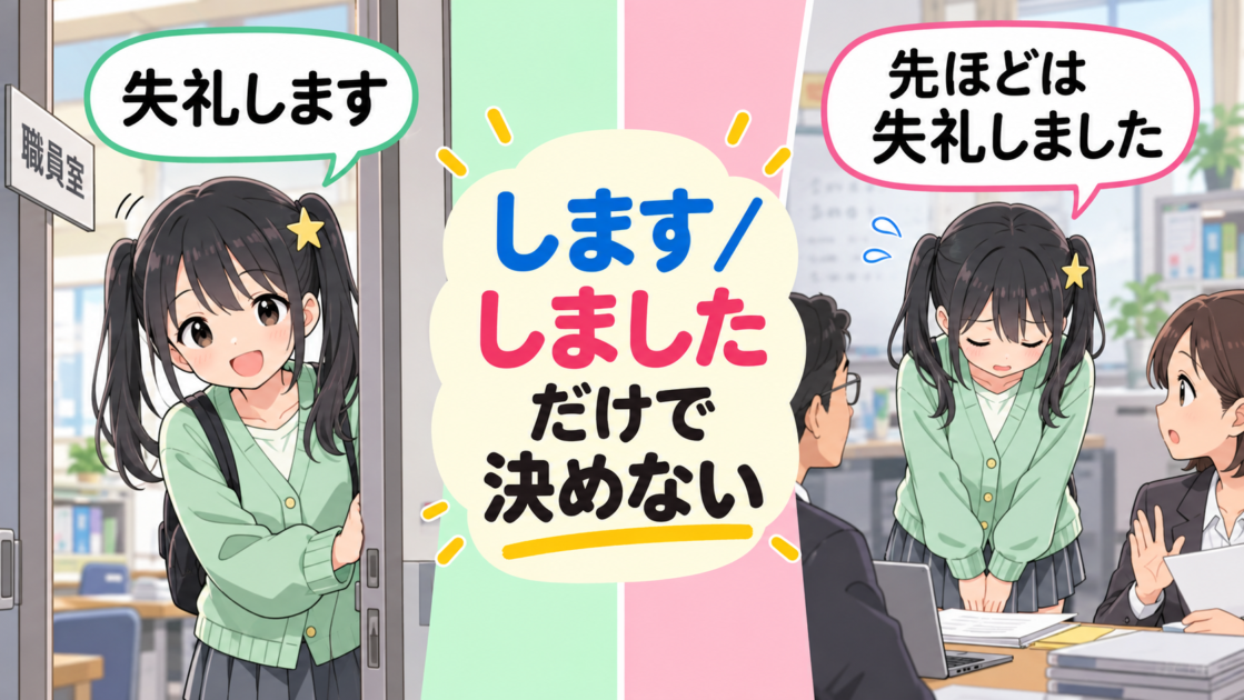 「失礼します」と「失礼しました」を場面とともに比較した図