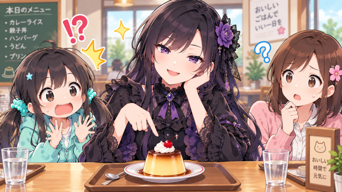 プリンを指して「私はプリンです」と例を出す悪もこあい先生