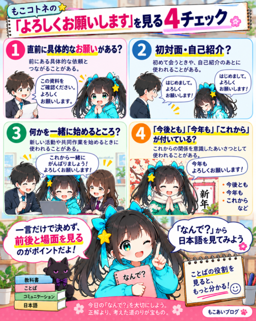 「よろしくお願いします」の役割を考える4つのチェックをまとめた保存用図解