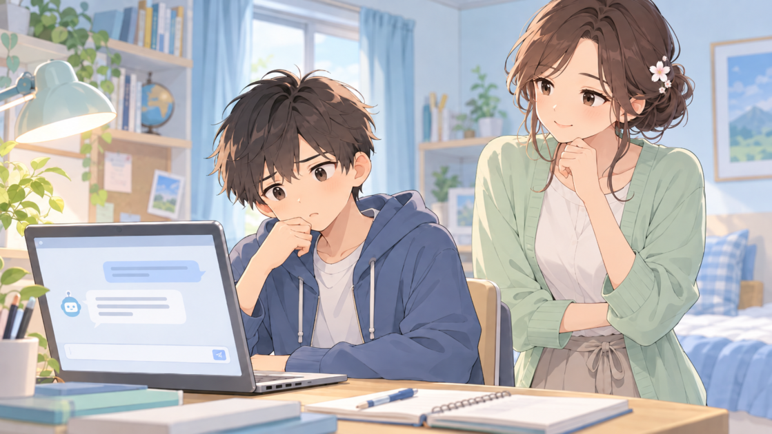 ChatGPTの回答に違和感を覚え、質問を考え直そうとする健太