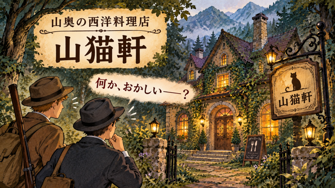 山奥で山猫軒という西洋料理店を見つけた二人の紳士の挿絵
