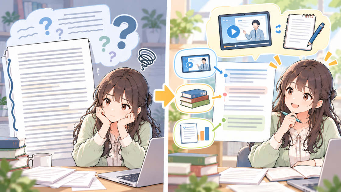 長くても曖昧な説明と、短くても具体的な説明を比較したイラスト